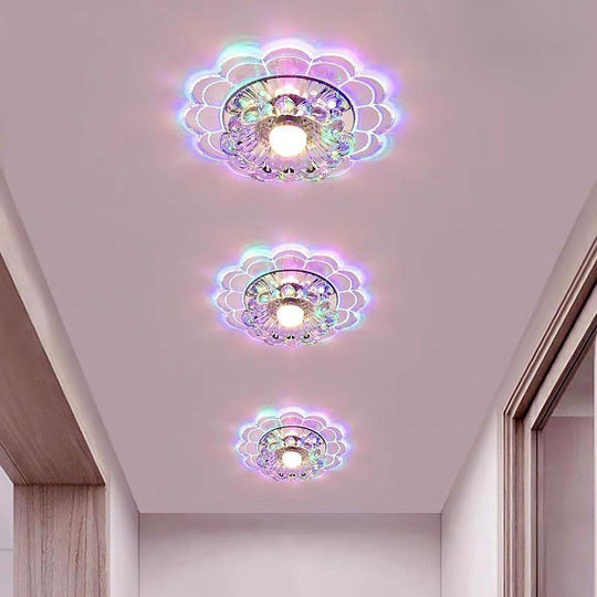 Flower Effect Crystal Metal LED Flush Mount Ceiling Light for Kids and Entryway