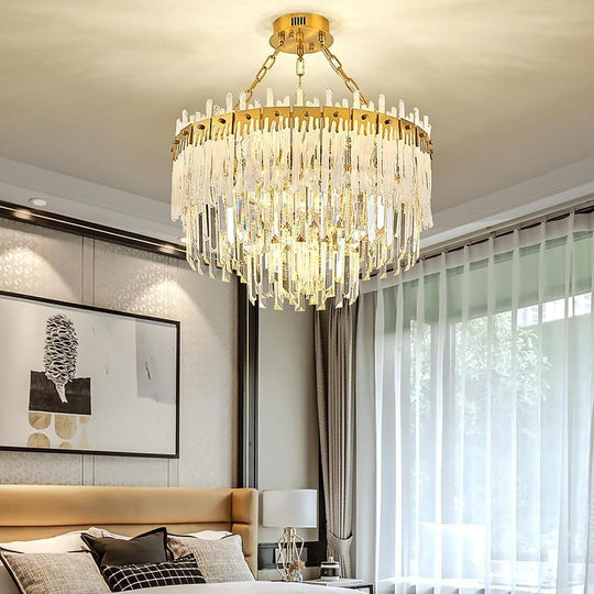 Nordic Style Round Gold Crystal LED Chandelier – 16" Adjustable Cord
