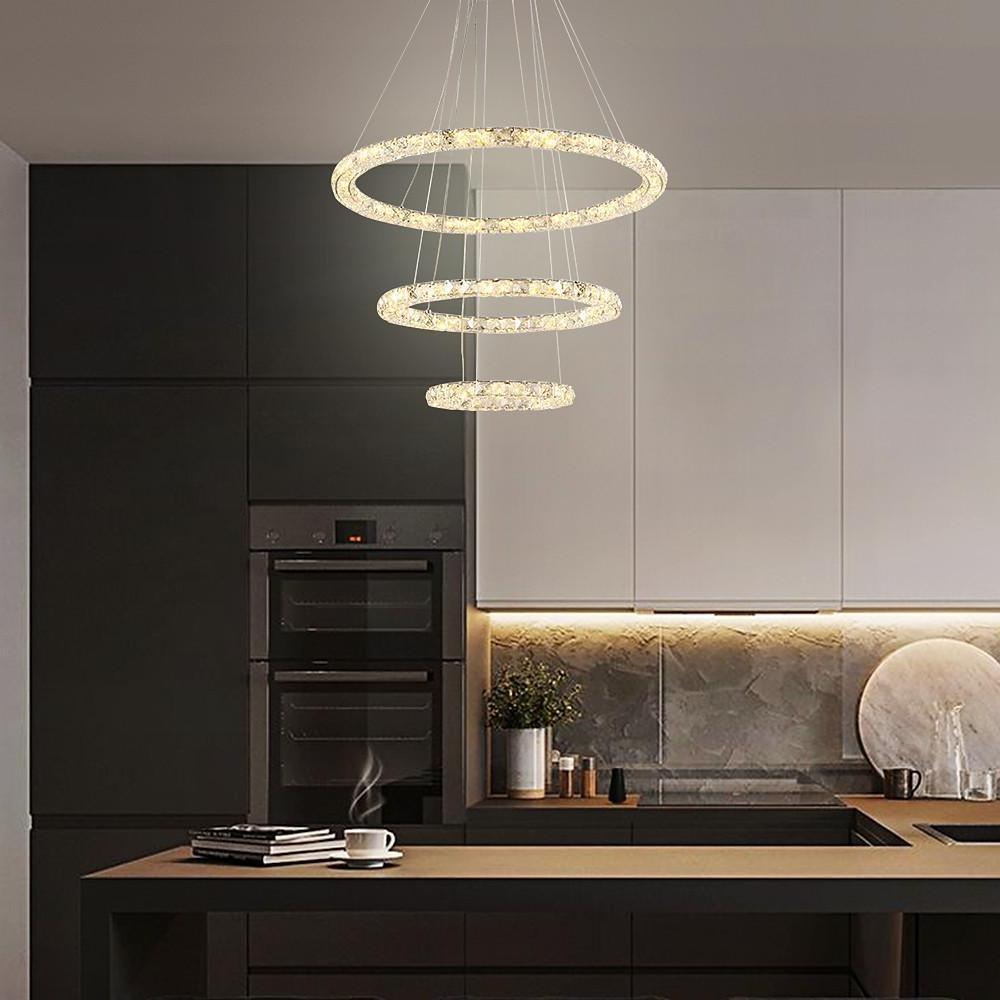 3/4-Light Tiered Crystal Ring LED Chandelier – Modern Luxury Pendant Light