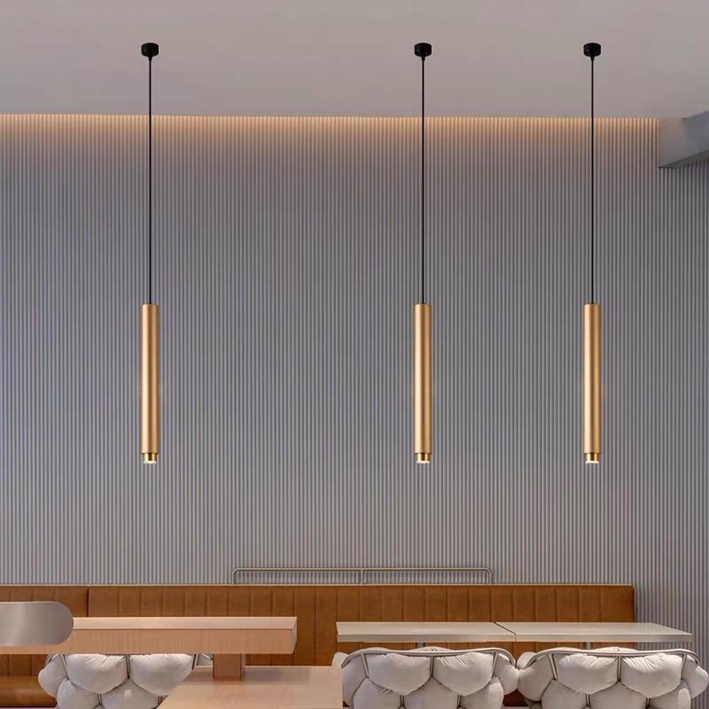 Elongated Cylindrical LED Gold Modern Pendant Light