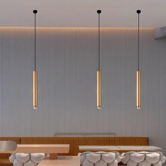 Elongated Cylindrical LED Gold Modern Pendant Light
