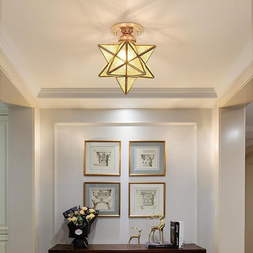 Geometric Multi Pointed Star Metal Glass Semi Flush Mount Ceiling Light