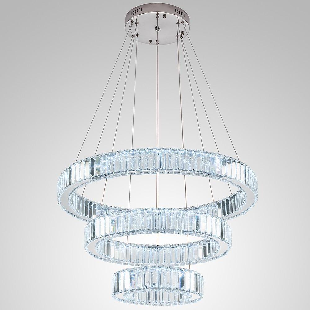 Chrome Crystal 3-Tier Ring LED Pendant Chandelier – Modern Luxury