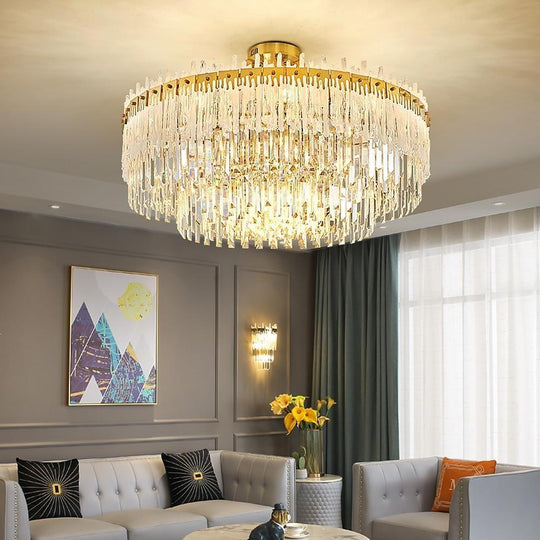 Nordic Style Round Gold Crystal LED Chandelier – 16" Adjustable Cord