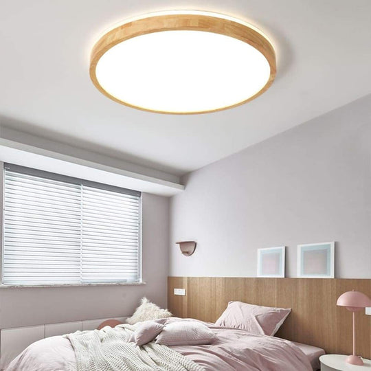 Circular Kitchen Wood Acrylic LED Flush Mount Ceiling Light