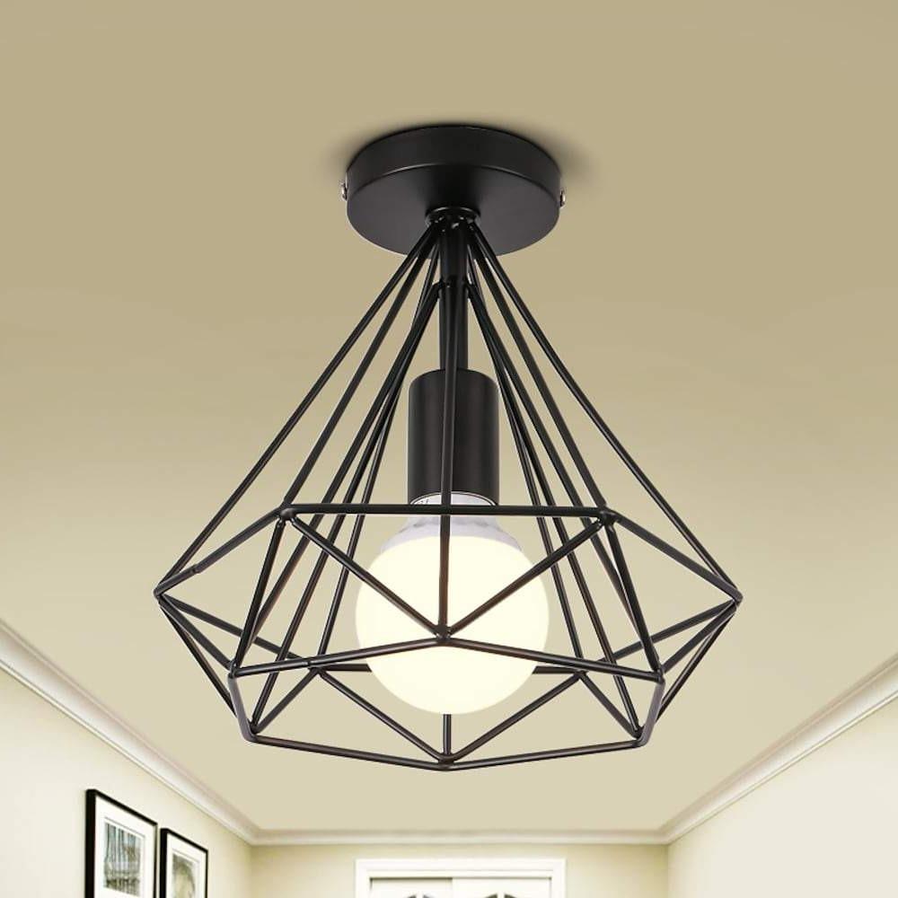 1-Light Mini Geometric Caged LED Flush Mount Ceiling Light – Retro Style