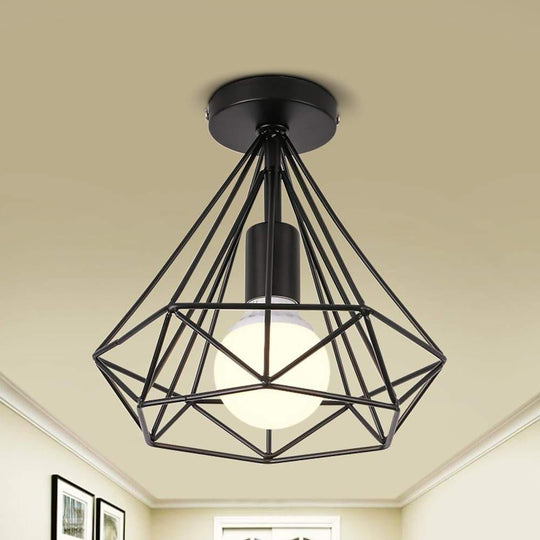 1-Light Mini Geometric Caged LED Flush Mount Ceiling Light – Retro Style