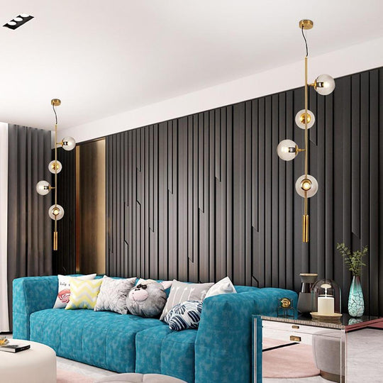 Nordic Linear Glass Globe Chandelier with 4/6 Lights