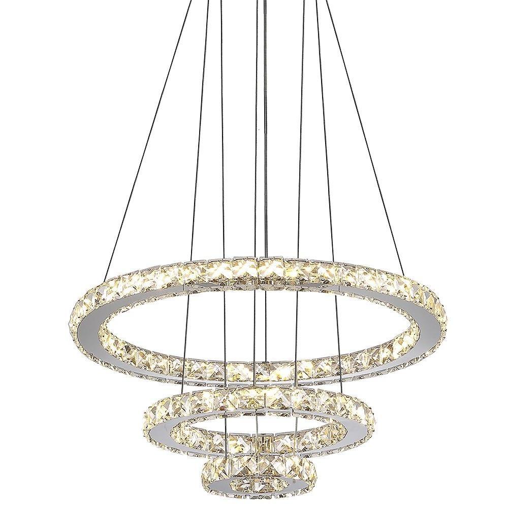 3-Ring Adjustable Circles Tiered Crystal LED Modern Chandelier