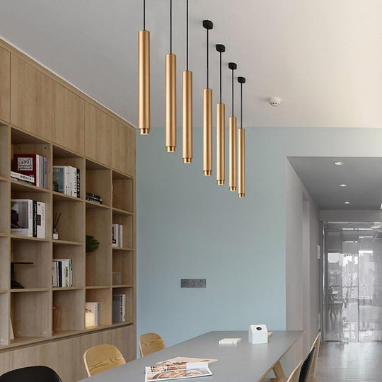 Elongated Cylindrical LED Gold Modern Pendant Light