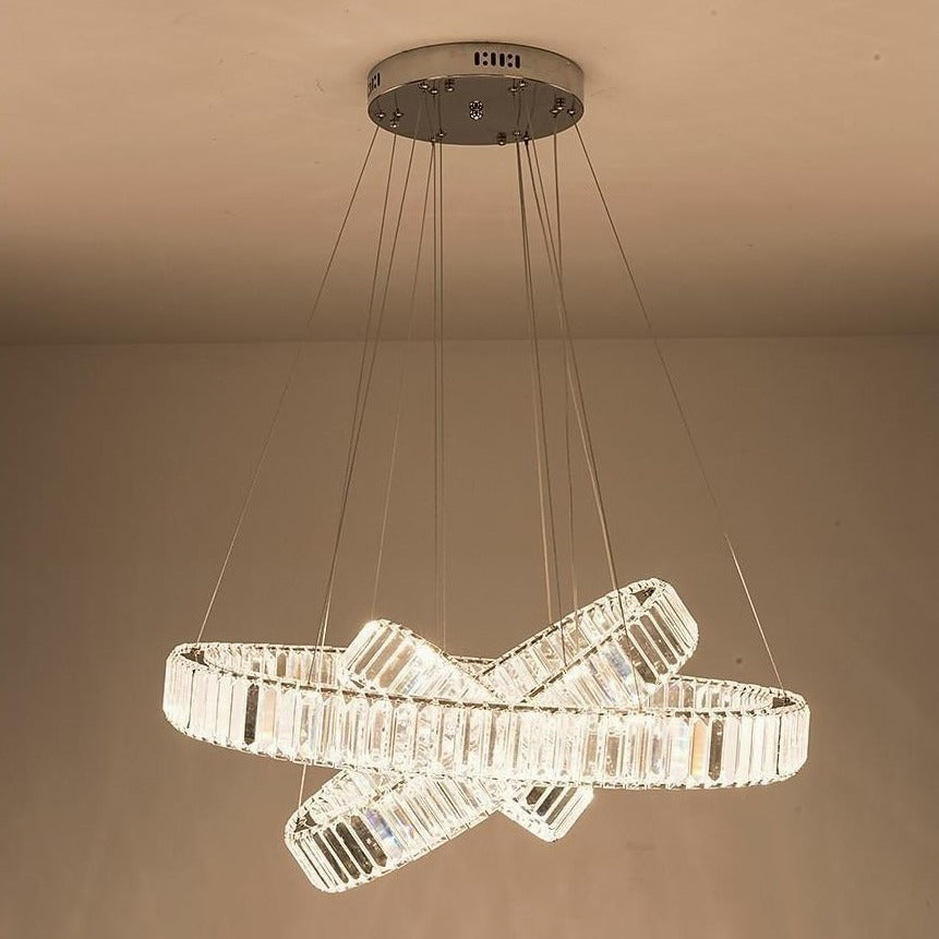 Chrome Crystal 3-Tier Ring LED Pendant Chandelier – Modern Luxury
