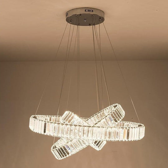 Chrome Crystal 3-Tier Ring LED Pendant Chandelier – Modern Luxury