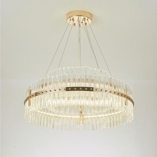 Modern Luxury Round Crystal LED Chandelier – Gold Finish, Single Tier