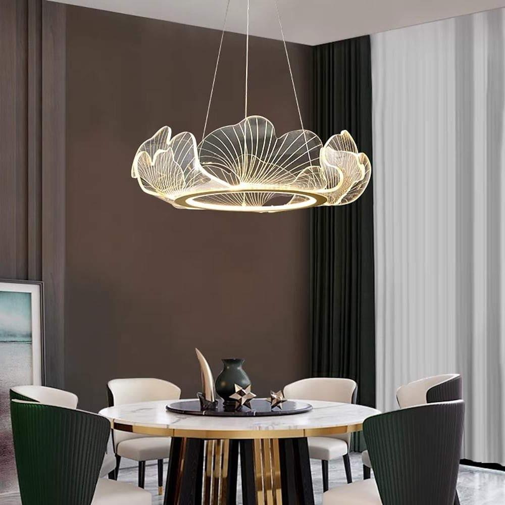 Sea-Inspired Elegant Wave Round Acrylic LED Chandelier – Gold Finish, 33" Wide