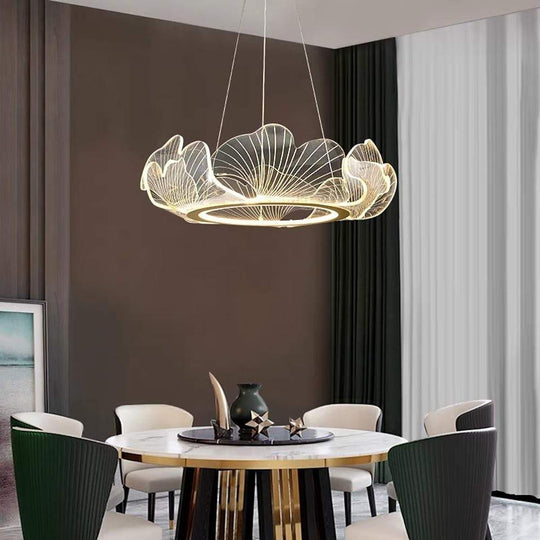 Sea-Inspired Elegant Wave Round Acrylic LED Chandelier – Gold Finish, 33" Wide