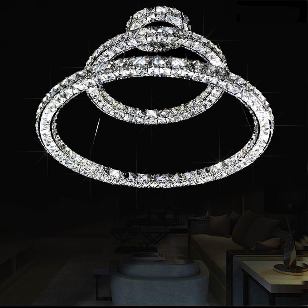 Luxury Crystal 3-Tier LED Chandelier – Geometric or Stacked Ring Pendant Light