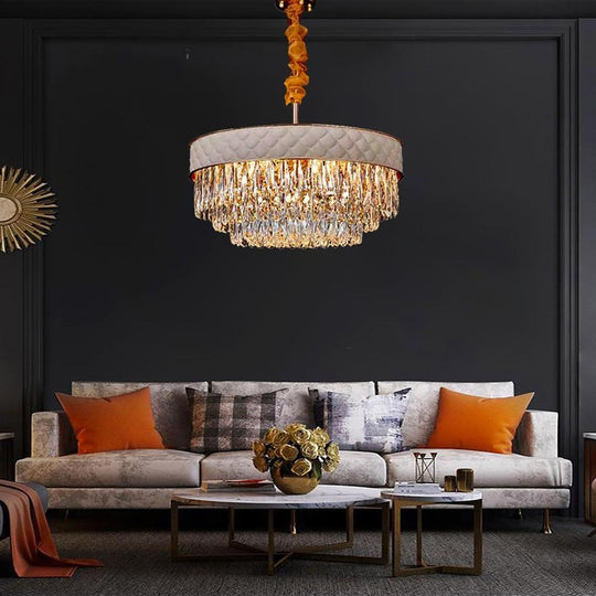 Drum-Shaped LED Electroplated Crystal Modern Chandelier
