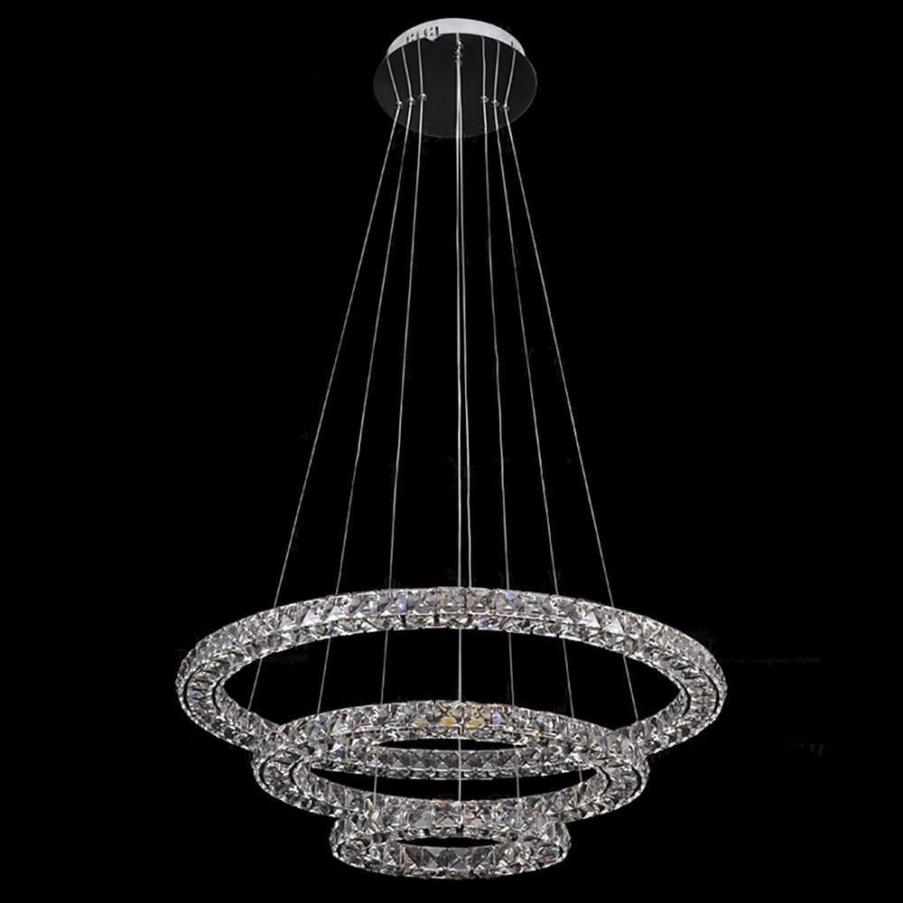 Luxury Crystal 3-Tier LED Chandelier – Geometric or Stacked Ring Pendant Light